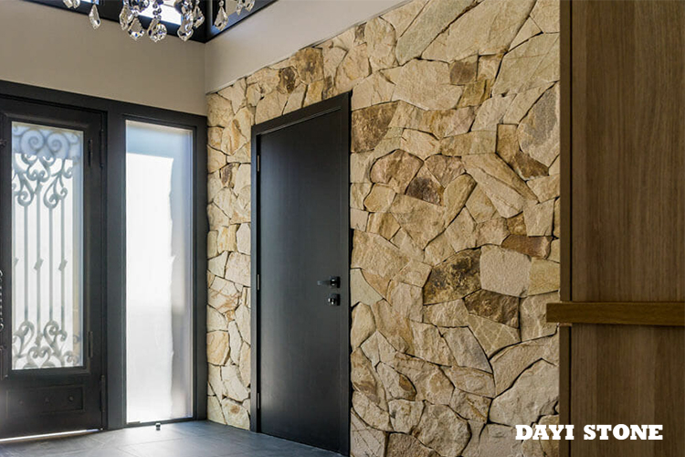 Natural Stone Slate Wall Panel Made Of Horizontal Gray Shades Strips